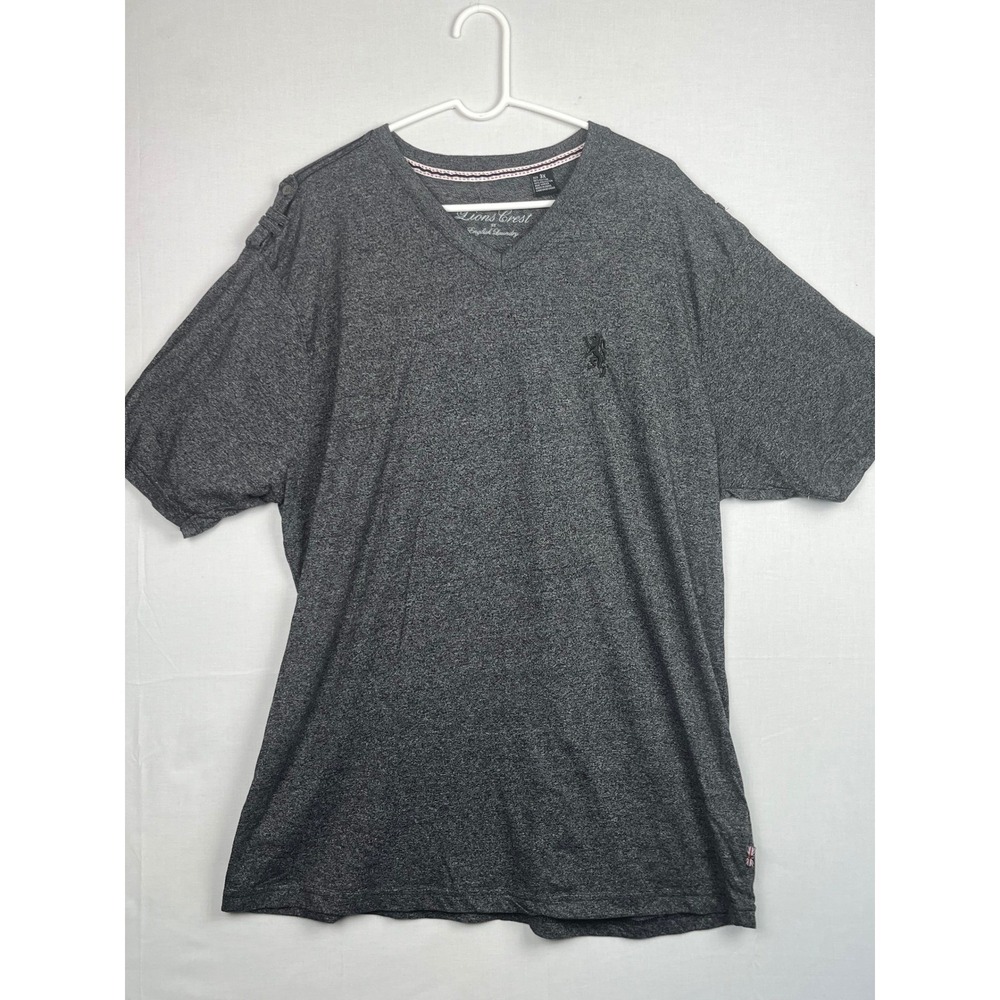 English Laundry Lions Crest Mens V-Neck T-Shirt Epaulets Gray 3X TTXIX99BLK2